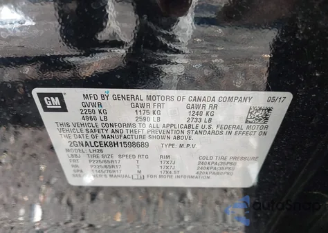 2017 Chevrolet Equinox Lt from USA, damaged, VIN 2GNALCEK8H1598689